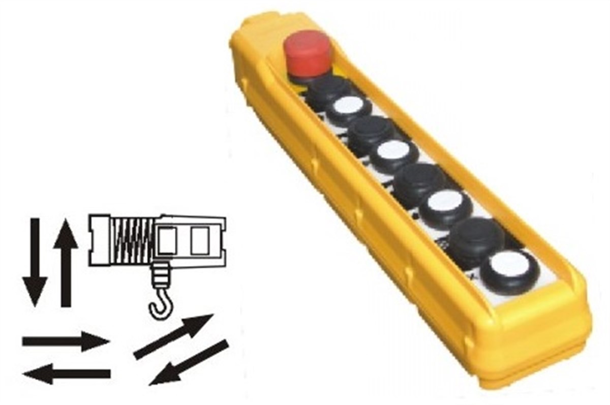 VİNÇ KABLOLU KUMANDASI 8 HAREKETLİ TEK HIZLI ACİL STOPLU